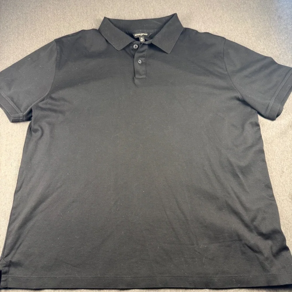 Banana Republic Mens XL Black Short Sleeve Cotton Polo Shirt Solid Casual‎ Top